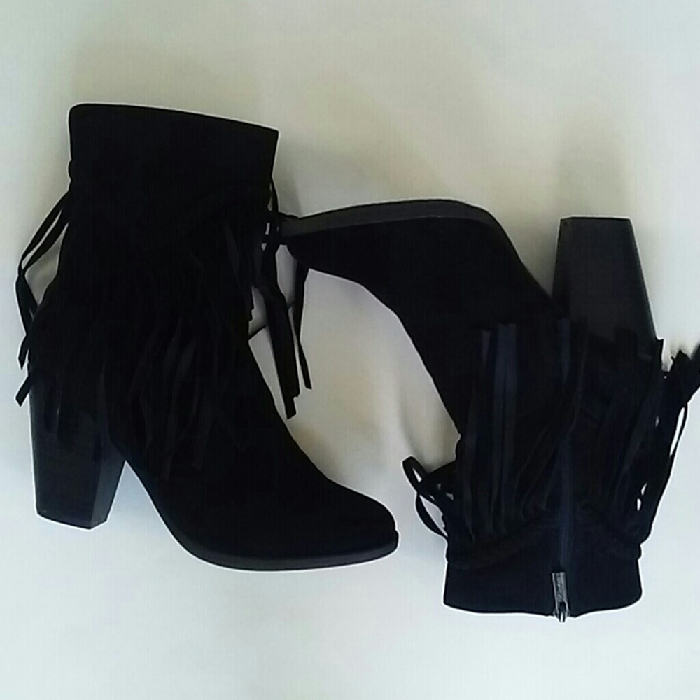 🎉HP🎉 Breckelles Heather Fringe Black Booties 8.5 - Picture 4 of 8